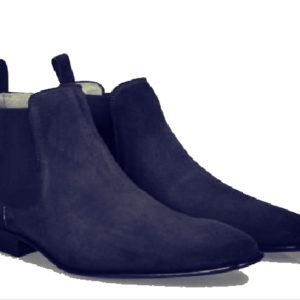 Bespoke Ankle High Navy Blue Chelsea Suede Dress Boot - leathersguru