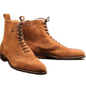 Handmade new style brown ankle high lace up suede boots Men's