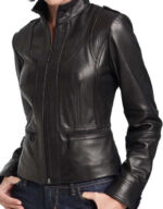 Handmade women black Leather Jacket, women brown biker Leather Jacket, Stand collar women leather jacket