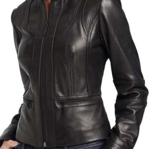 Handmade women black Leather Jacket, women brown biker Leather Jacket, Stand collar women leather jacket