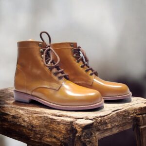 Tan Lace Up Pure Leather Ankle Boot For Men's