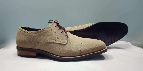 Handmade Beige Suede Cap Toe Lace Up Shoes - leathersguru