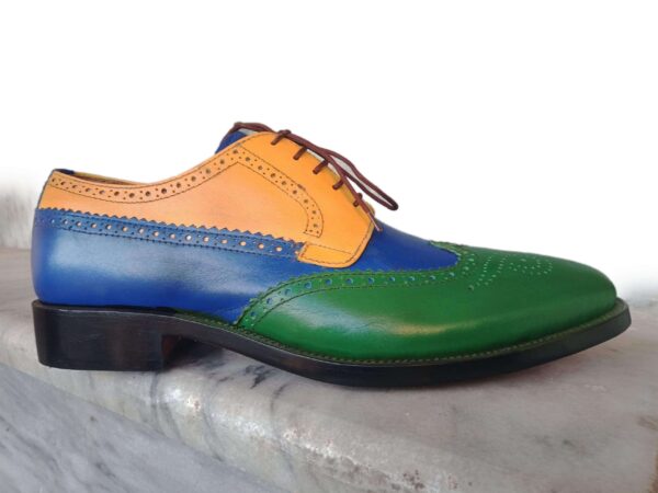 Men's Leather Wing Tip Brogue Multi Color Lace Up Shoes - leathersguru