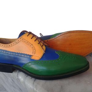 Men's Leather Wing Tip Brogue Multi Color Lace Up Shoes - leathersguru