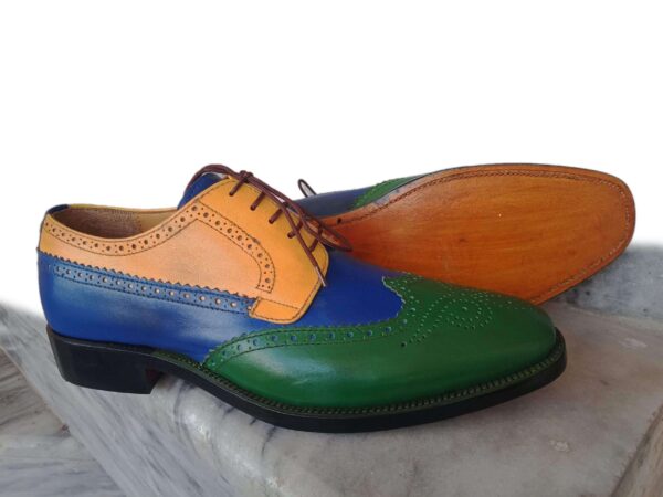 Men's Leather Wing Tip Brogue Multi Color Lace Up Shoes - leathersguru