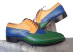 Men's Leather Wing Tip Brogue Multi Color Lace Up Shoes - leathersguru