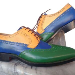 Men's Leather Wing Tip Brogue Multi Color Lace Up Shoes - leathersguru