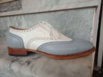 Bespoke Gray White Leather Wing Tip Lace Up Shoe for Men - leathersguru