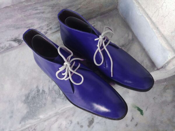 Handmade Chukka Blue Leather Boot - leathersguru