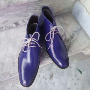 Handmade Chukka Blue Leather Boot - leathersguru