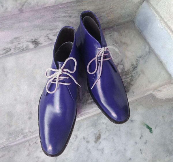Handmade Chukka Blue Leather Boot - leathersguru