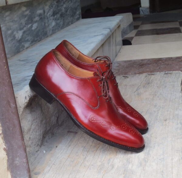 Handmade Burgundy Brogue Men's Leather Shoe - leathersguru