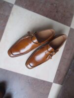 Handmade Brown Monk Strap Leather Tussles Shoes - leathersguru