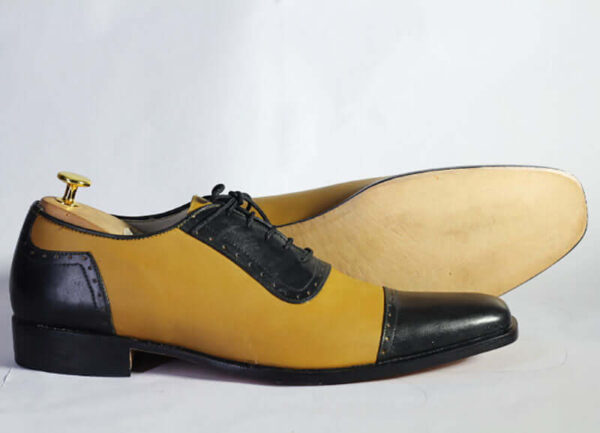 Bespoke Yellow & Black Leather Cap Toe Lace Up Shoe for Men's - leathersguru