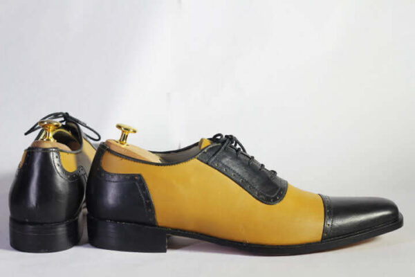 Bespoke Yellow & Black Leather Cap Toe Lace Up Shoe for Men's - leathersguru