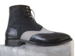 Leather Suede Wing Tip Gray Black Handmade Boot - leathersguru