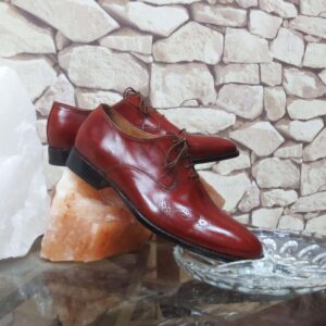 Handmade Burgundy Brogue Men's Leather Shoe - leathersguru