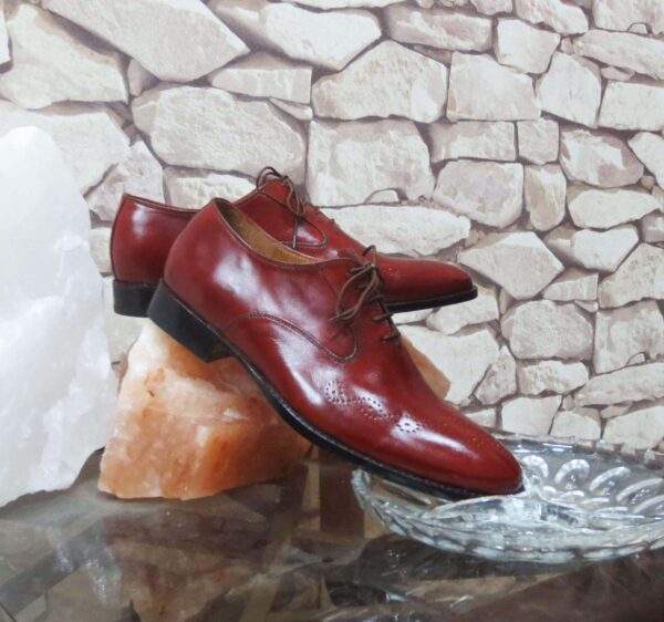 Handmade Burgundy Brogue Men's Leather Shoe - leathersguru