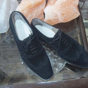 Handmade Men's Suede Black Wing Tip Brogue Shoes - leathersguru