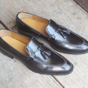 Handmade Black Loafers Leather Tussles Shoe - leathersguru