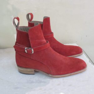 Handmade Red Suede Buckle Jodhpurs Boots - leathersguru