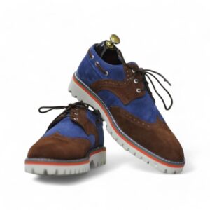 New Stylish Brown Blue Lace Up Shoes, Wing Tip Shoes, Men's Stylish Rubber Sole Shoes