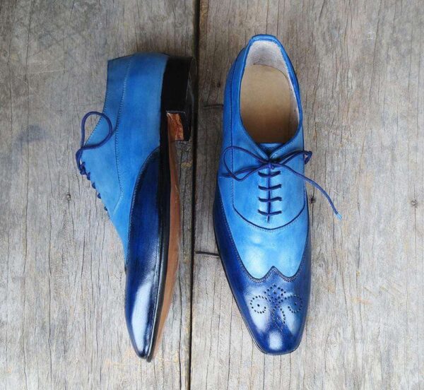 Men's Handmade 2 Tone Wing Tip Shoe - leathersguru