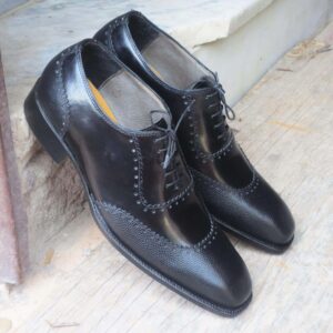 Handmade Men's Pebbled Leather Black Round Toe Shoes - leathersguru