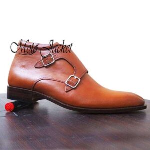 Handmade Tan Leather Double Monk Strap Boots - leathersguru