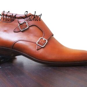 Handmade Tan Leather Double Monk Strap Boots - leathersguru