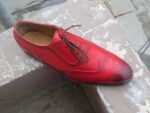 Bespoke Red Leather Wing Tip Lace Up Shoes for Men's - leathersguru