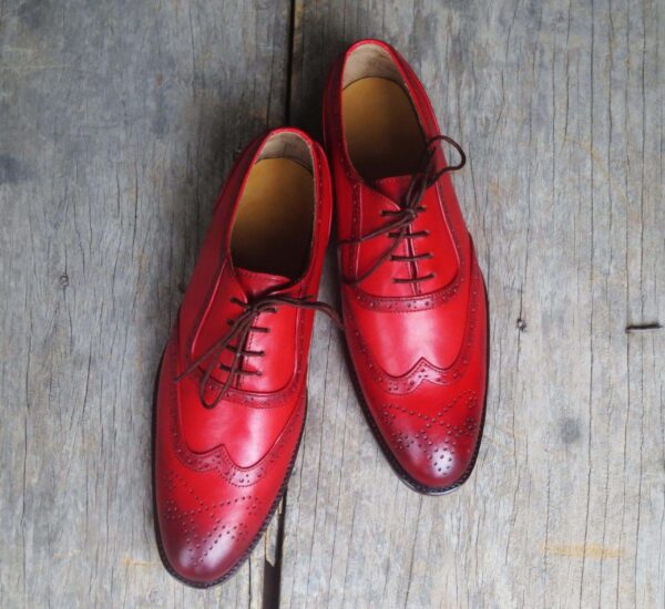 Handmade Burgundy Wing Tip Brogue Shoe - leathersguru