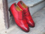 Bespoke Red Leather Wing Tip Lace Up Shoes for Men's - leathersguru