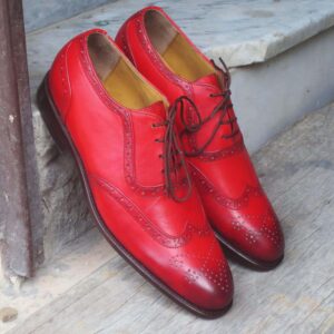 Handmade Burgundy Wing Tip Brogue Shoe - leathersguru