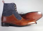 Men's Ankle Two Tone Wing Tip Lace Up Leather Suede Boot - leathersguru