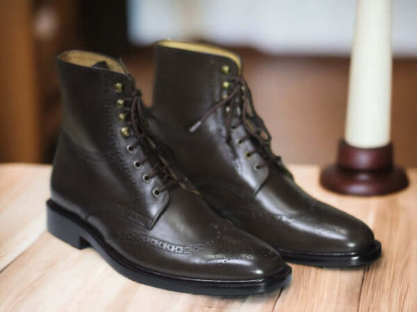 Handmade Genuine Leather Dark Brown Casual Ankle Boots For Men's