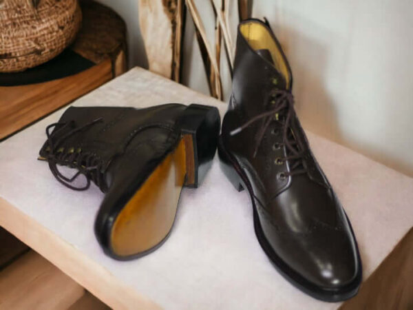 Handmade Genuine Leather Dark Brown Casual Ankle Boots For Men's