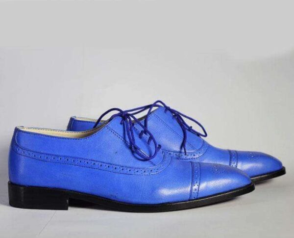 Men's Blue Cap Toe Lace Up Leather Shoe - leathersguru