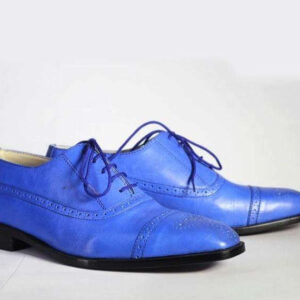 Men's Blue Cap Toe Lace Up Leather Shoe - leathersguru