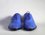 Men's Blue Cap Toe Lace Up Leather Shoe - leathersguru
