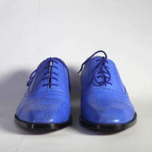 Men's Blue Cap Toe Lace Up Leather Shoe - leathersguru