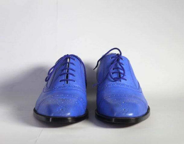 Men's Blue Cap Toe Lace Up Leather Shoe - leathersguru