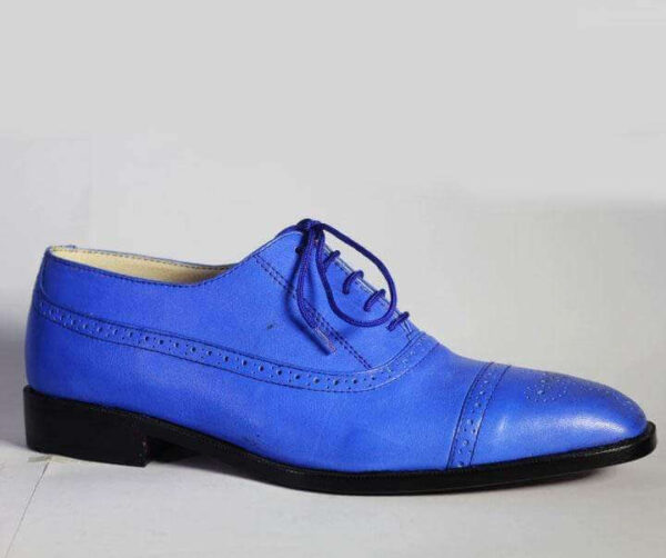 Men's Blue Cap Toe Lace Up Leather Shoe - leathersguru