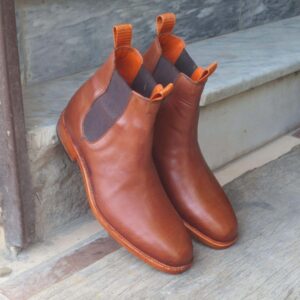 Handmade Men's Ankle High Brown Leather Chelsea Boot - leathersguru