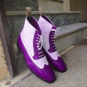 Handmade Purple White Ankle Leather Boot - leathersguru
