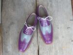 Bespoke Purple Gray Leather Wing Tip Shoes for Men's - leathersguru