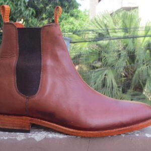 Handmade Men's Ankle High Brown Leather Chelsea Boot - leathersguru