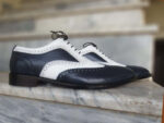Handmade Men's Black White Leather Lace Up Tip Shoe - leathersguru