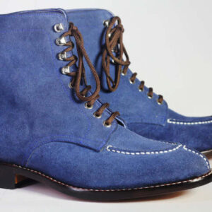 Bespoke Blue Suede Ankle Lace Up Boot - leathersguru