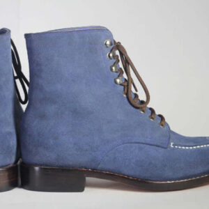 Bespoke Blue Suede Ankle Lace Up Boot - leathersguru